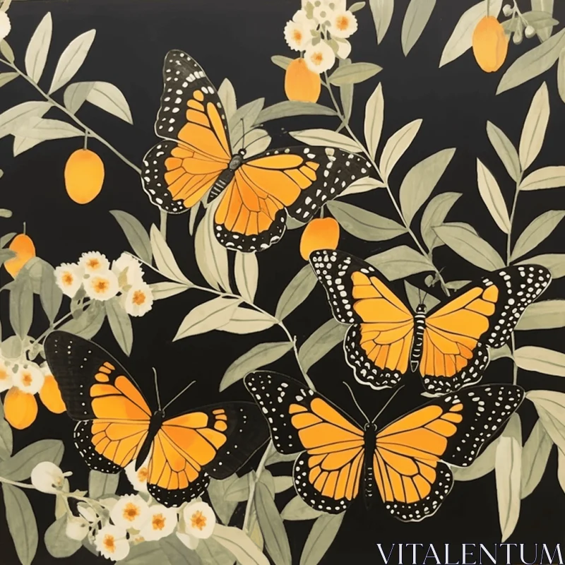 Monarch Butterflies Art Print - Orange and Gold AI Image