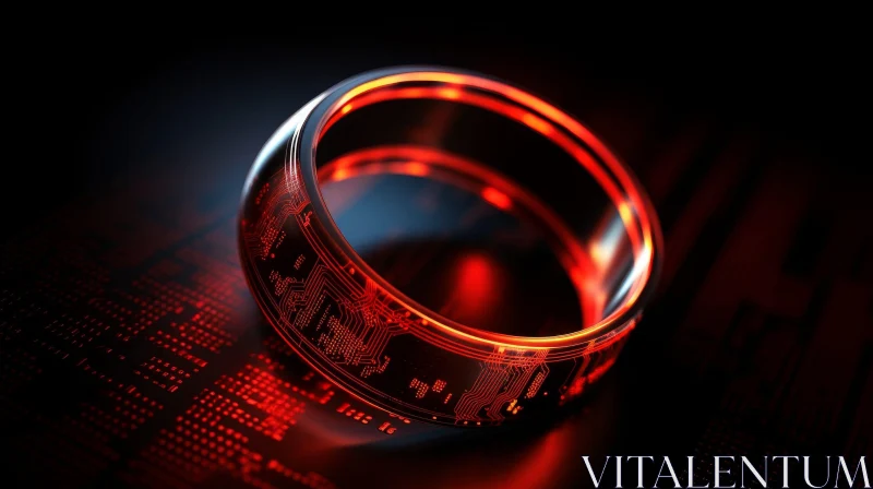 Red and Black Circuit Board Ring - 3D Rendering AI Image