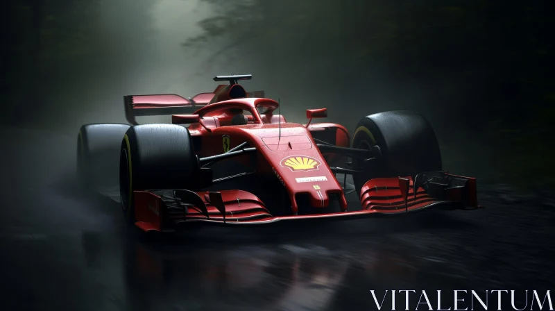Speeding Formula 1 Race Car on Wet Track AI Image