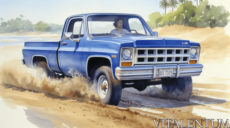 Captivating Blue Truck Painting | Realistic Detail | Satirical Illustrations AI Image