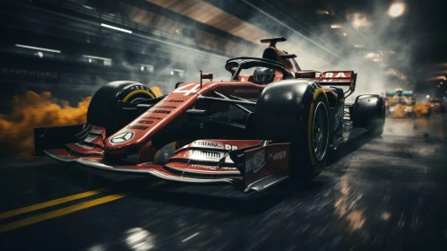 Formula 1 Racing Car Speeding Through Tunnel