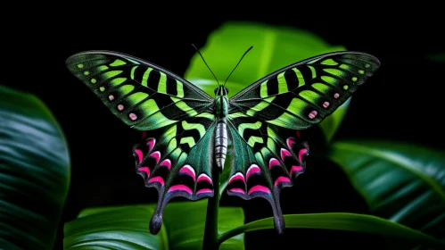 Stunning Green and Pink Butterfly on Leaf