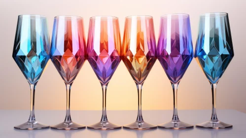 Colorful Wine Glasses with Diamond Pattern on White Surface