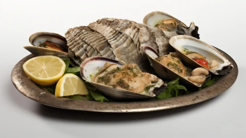 Delicious Seafood Plate with Clams and Lemon