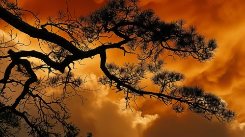 Impressive Tree Branch Silhouette in Bright Sky