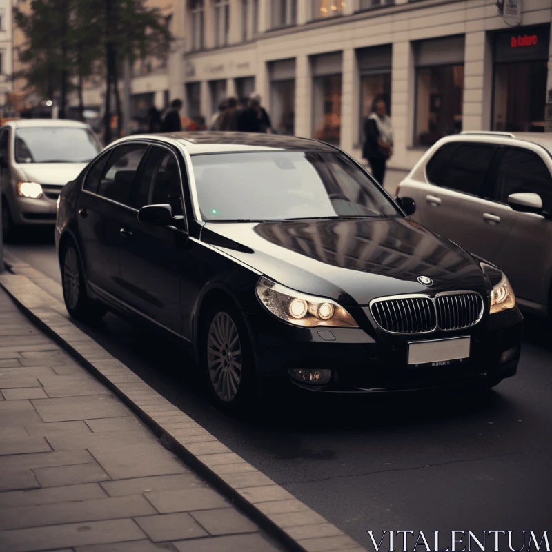 Luxurious Opulence: A Captivating Street Scene with a Parked Black BMW AI Image