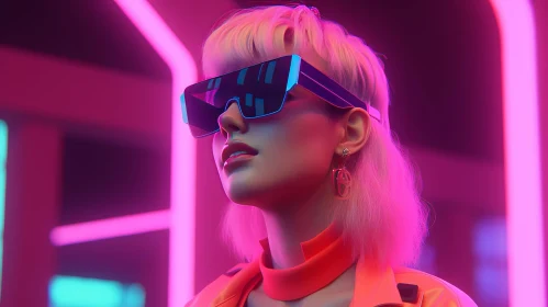 Stylish Futuristic Woman with Pink Hair and Blue Eyes AI Image