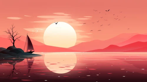 Tranquil Sunset Over Sea - Serene Landscape View