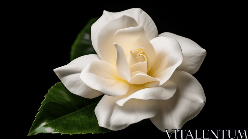 White Gardenia Flower on Black Background - A Study in Contrast and Elegance AI Image