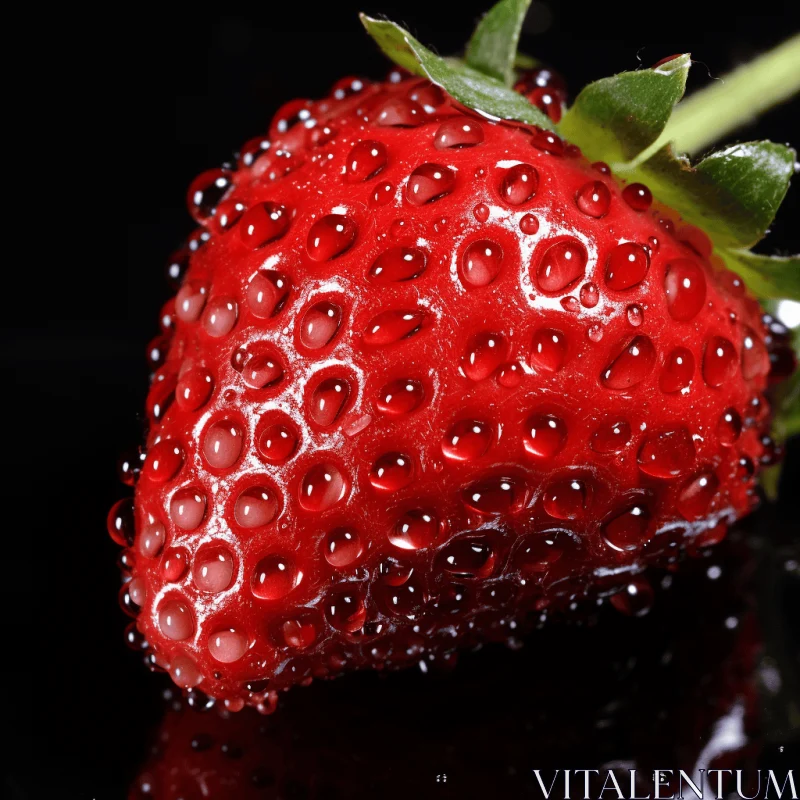 Captivating Image of a Red Strawberry with Water Drops on Black Surface AI Image