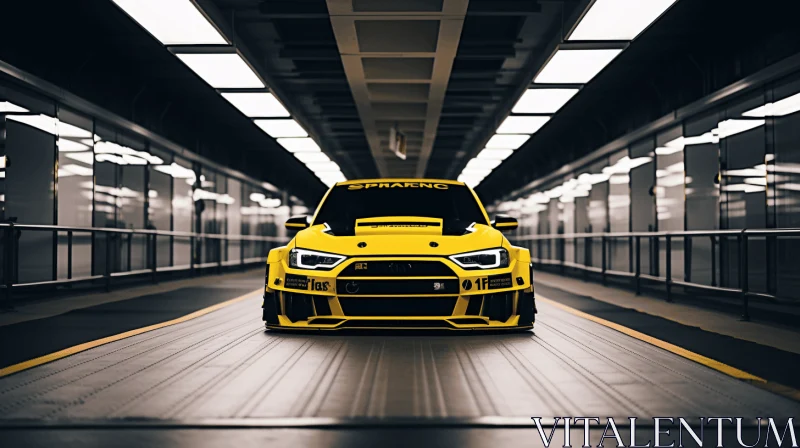 Captivating Yellow Car in Dimly Lit Tunnel - Industrial and Product Design AI Image