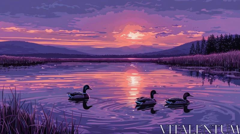 Tranquil Sunset Lake Landscape AI Image