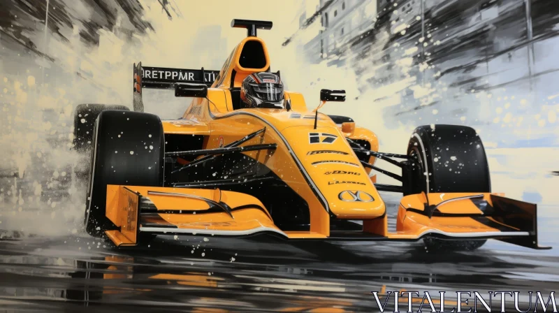 Intense Formula 1 Car Racing in Rain AI Image