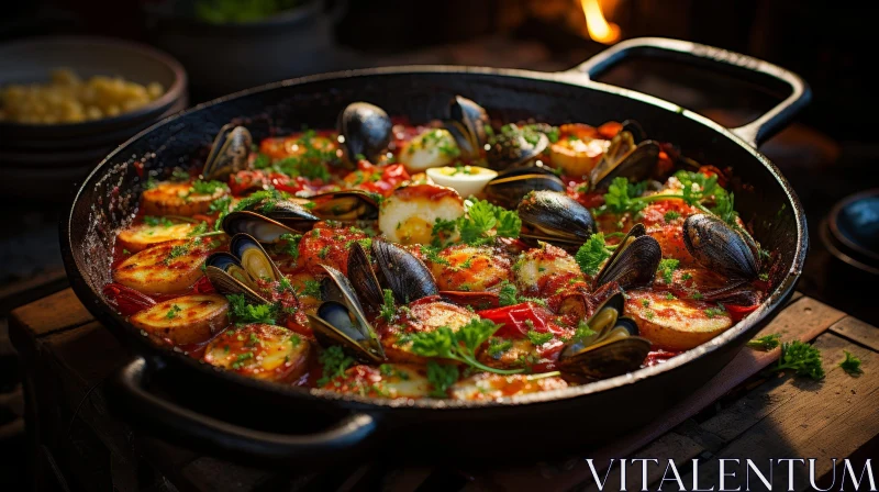 Delicious Seafood Dish in Cast Iron Skillet AI Image