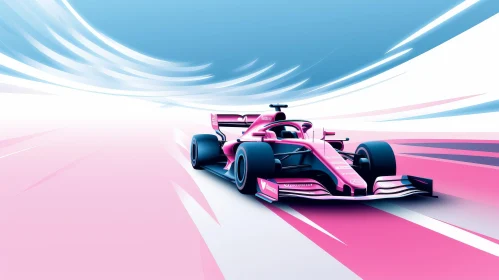 Formula 1 Racing Car Speeding on Pink and Blue Background