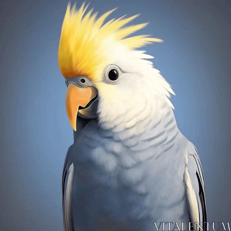 Grey and White Cockatoo in Sky-Blue and Gold - Caricature Art AI Image