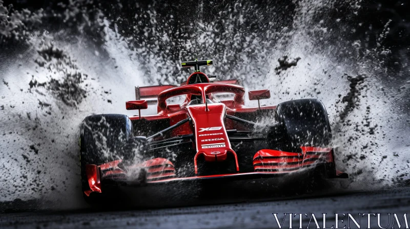 Speedy Formula 1 Car Racing on Wet Track AI Image