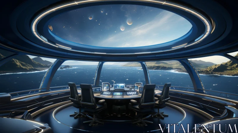 Futuristic Control Room Overlooking Alien Landscape AI Image