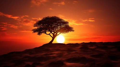 Lonely Tree at Sunset Landscape