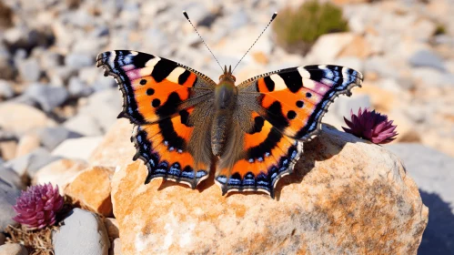 Vividly Pigmented Butterfly on Rock – Naturalistic Artwork