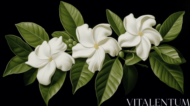 White Flowers on Black: A Tongan Art Masterpiece AI Image