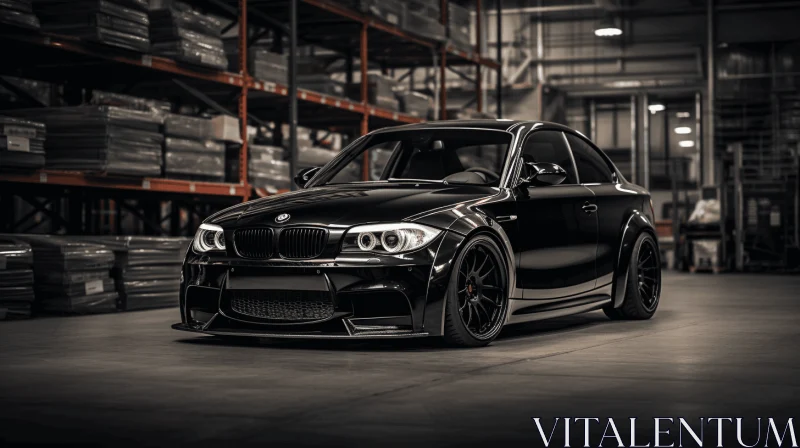 Black BMW Car in Warehouse | Meticulous Portraiture | Voigtlander Bessa R2M AI Image