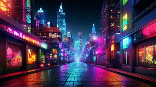 Cyberpunk City Street Night View AI Image