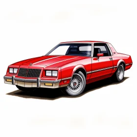 Detailed Drawing of a Red Car in Classic American Style | 1980s Duckcore