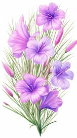 Purple Flowers Vector Illustration: A Fusion of Realism and Stylized Artistry