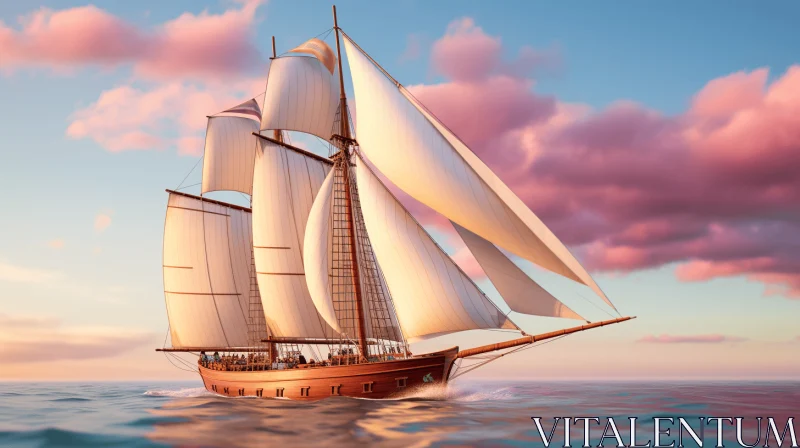 Realistic Rendering of a Traditional Sailing Ship AI Image