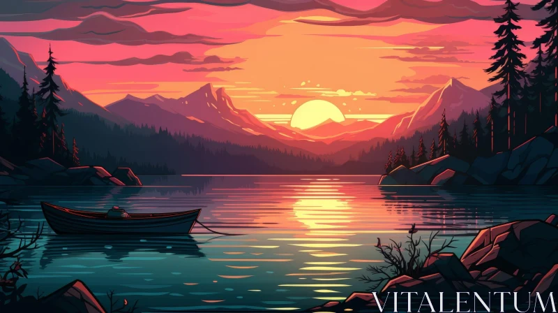 AI ART Serene Sunset Landscape with Lake and Mountains