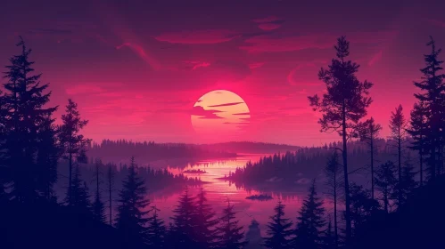 Tranquil Forest Sunset Landscape