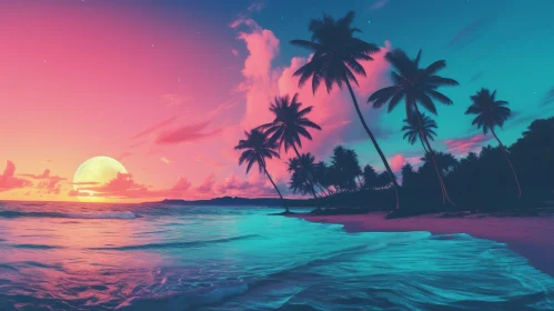 Tranquil Ocean Sunset - Retro Style