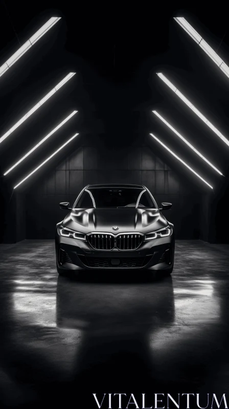 AI ART Captivating Black BMW Car in a Dark Garage - Modernism-Inspired Portraiture
