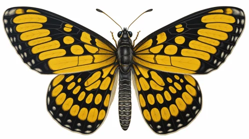 Detailed Yellow and Black Butterfly Illustration