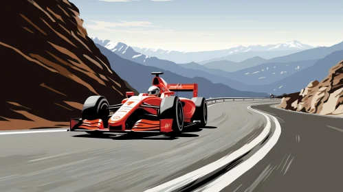 Formula 1 Car Racing on Mountain Road - Speed and Adventure