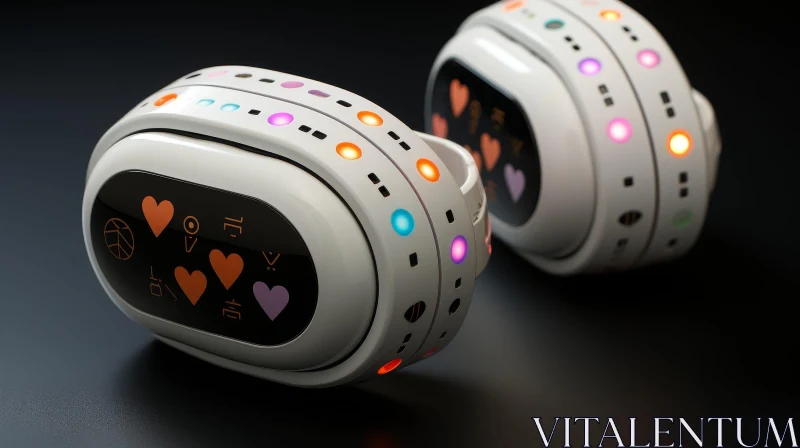 Sleek Futuristic Headphones with Glowing Screen and Colorful Lights AI Image
