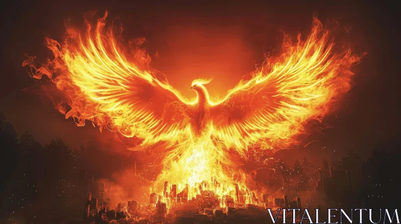 Majestic Phoenix Rising from Ashes - Symbol of Hope and Renewal AI Image