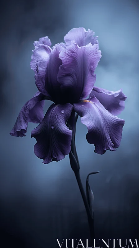 Purple Iris Flower Against Dark, Moody Background AI Image