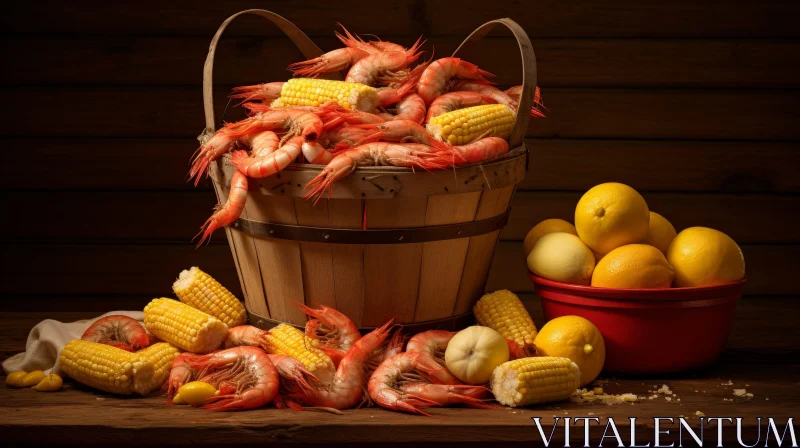 Basket of Shrimp and Corn Still Life Composition AI Image