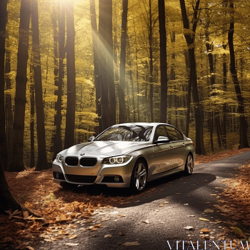 Silver BMW Car in the Forest - Photorealistic Portraiture AI Image