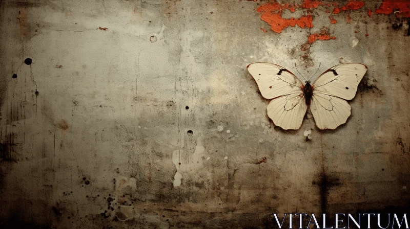 White Butterfly on Rusted Wall: A Touch of Surrealism AI Image