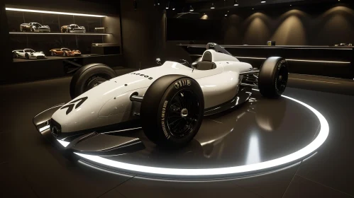 White Formula 1 Race Car Showroom Display