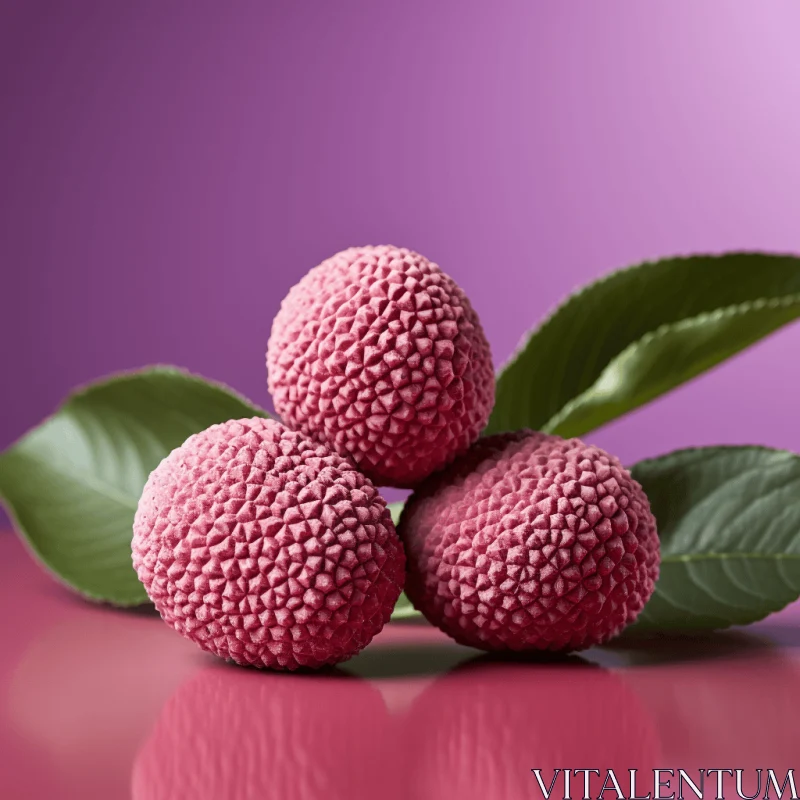 Delicate and Vibrant Pink Lychees on a Purple Background AI Image