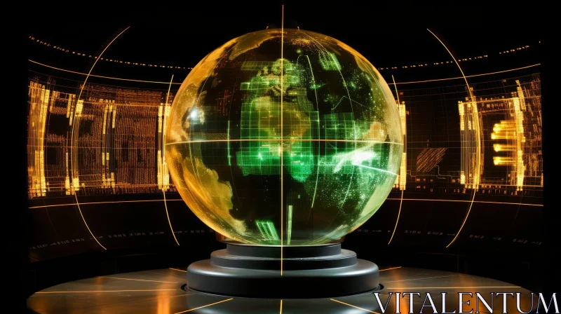 Futuristic Globe 3D Rendering | Green Light Illumination AI Image