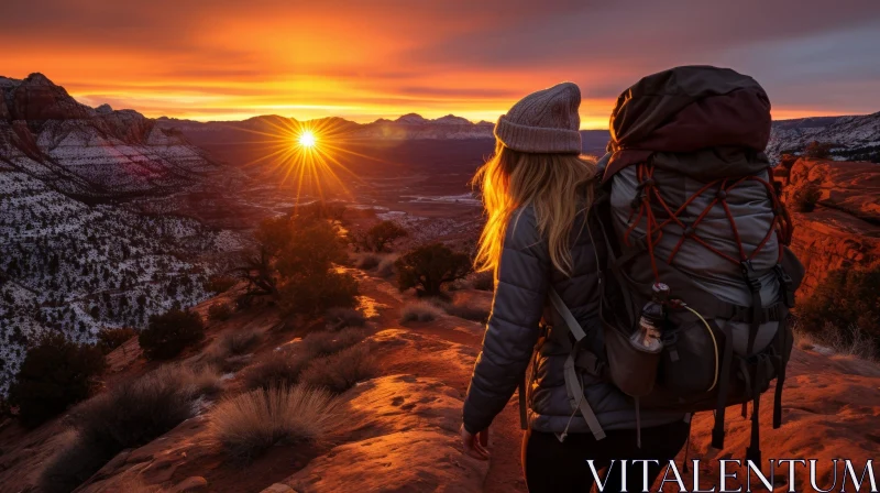 Mountain Sunrise Landscape with Woman AI Image