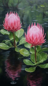 Pink Protea Flowers Oil Painting - Meticulous Realism