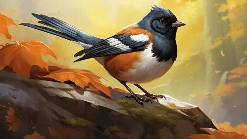 Bird on Ledge: A Fall-Themed 2D Game Art Illustration
