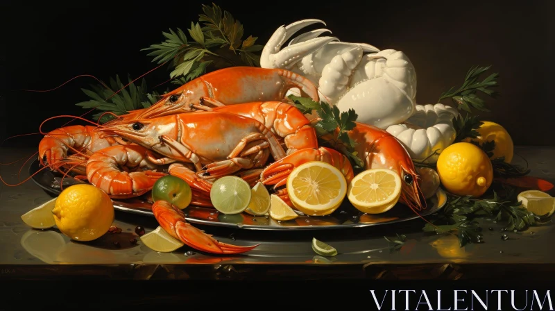 Delicious Seafood Plate Still Life Painting AI Image