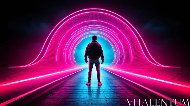 Enigmatic Tunnel: Man in Darkness and Light AI Image